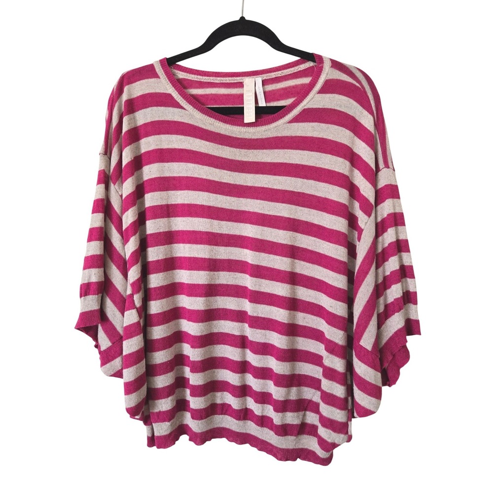 Ischiko Oska 3 Womens L Knit Top Striped Linen Blend Oversized Dolman Lagenlook